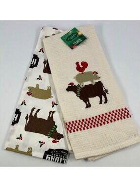 St. Nicholas Square Set of 2 Holiday Kitchen Towels with Farm Animal Christmas P